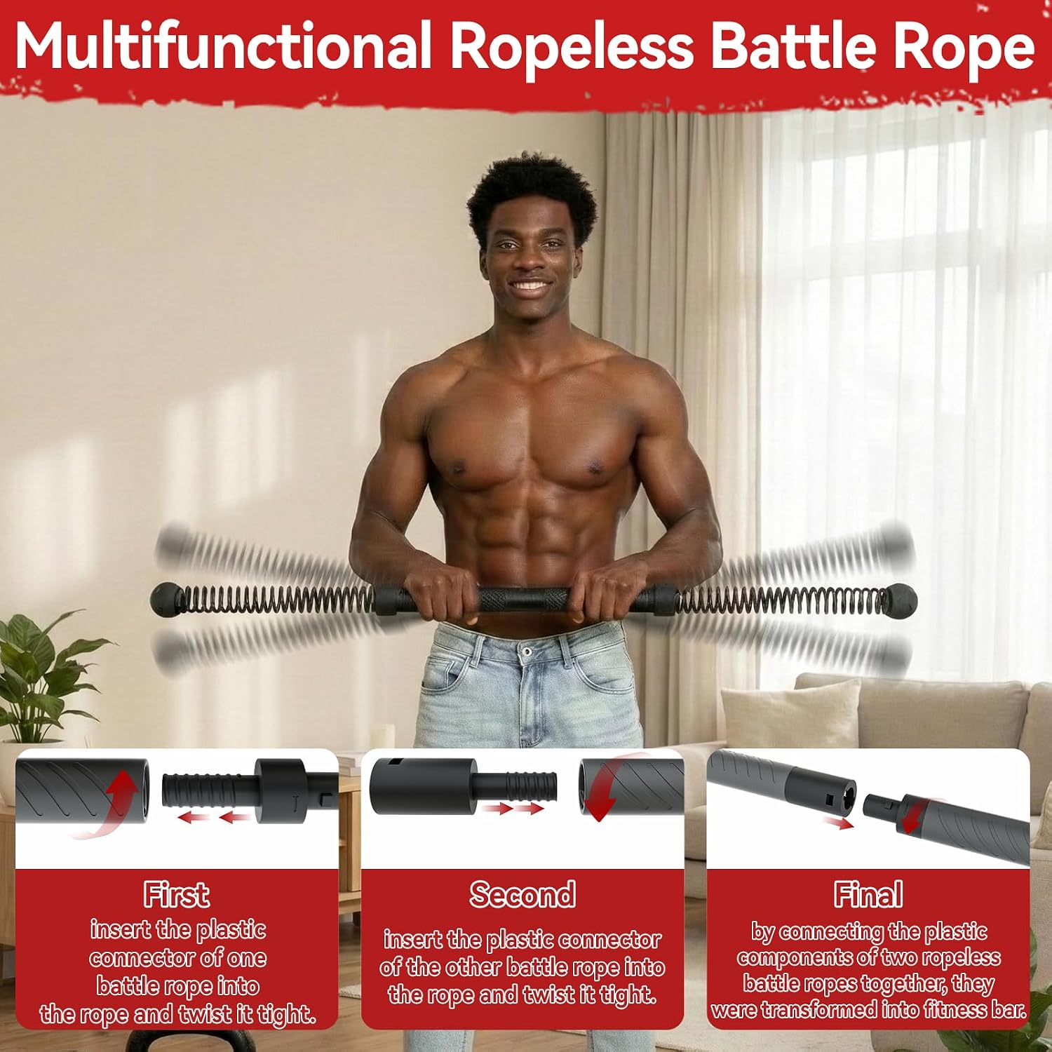Crossfit Training - 2-in-1 Upgraded Cordless Battle Rope Power